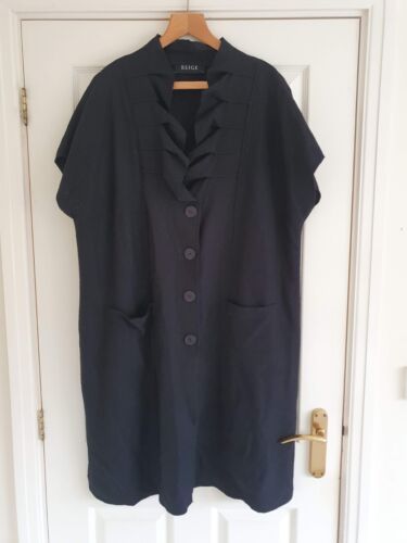 BEIGE Ladies Wool-Mix Short Sleeve Long Jacket In Black Plus Size UK 20/22 BNWT! - Picture 1 of 9