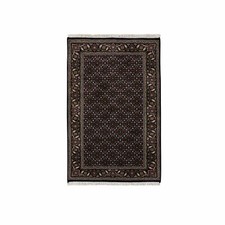 3' x 5'2" Black Hand Knotted Wool and Silk Herrita 175 KPSI Rug R64117