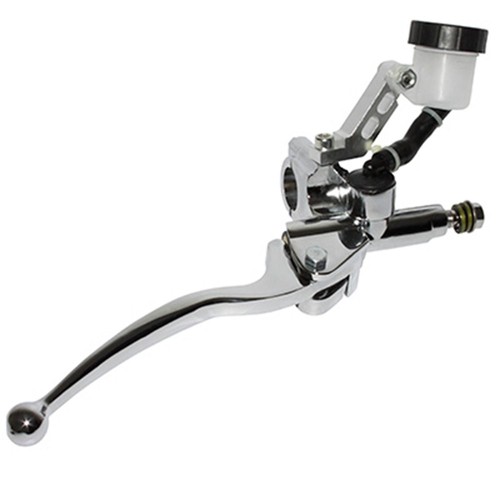MAITRE CYLINDRE DE FREIN MOTO UNIVERSEL AVANT CHROME AVEC RESERVOIR SEPARE DROIT - Photo 4/4