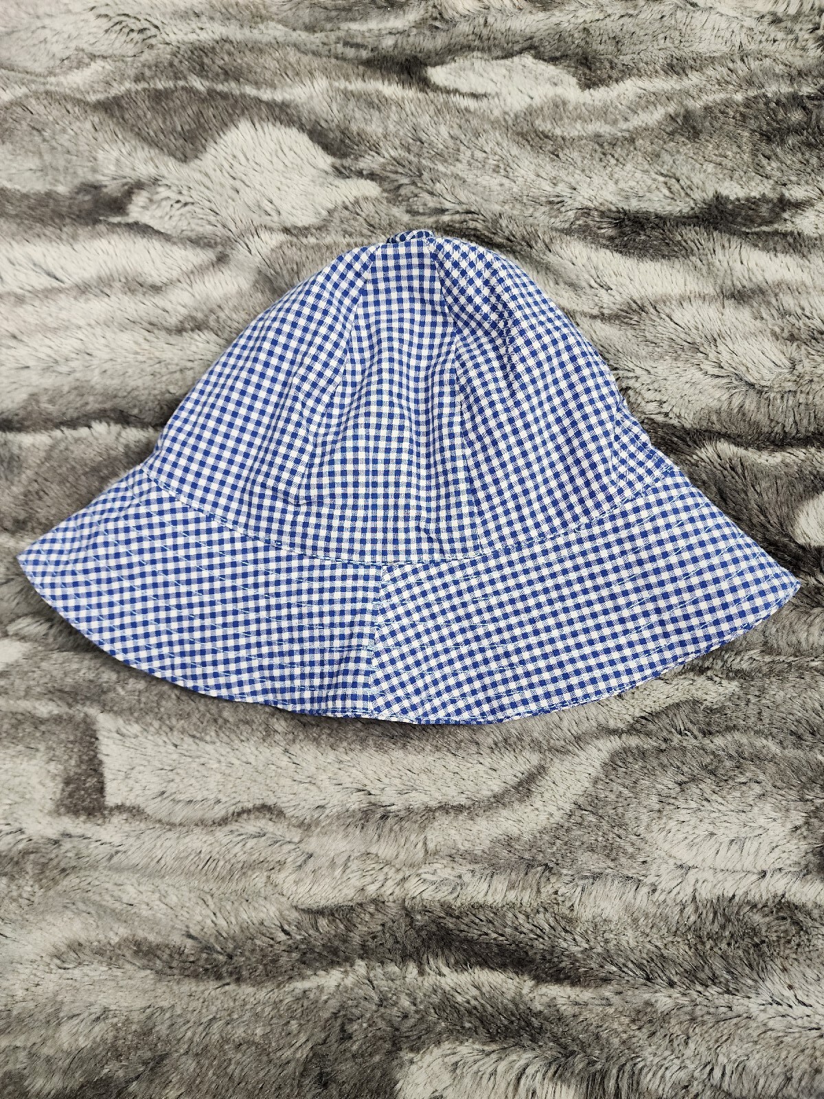 Cappello a secchio Ralph Lauren blu micro scacchi taglia S M blu etichetta pony giallo