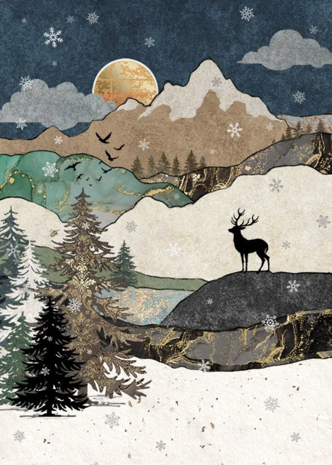 Bug Art Christmas card embossed foil/jewel effect ~ Mountain Stag ~ SINGLE