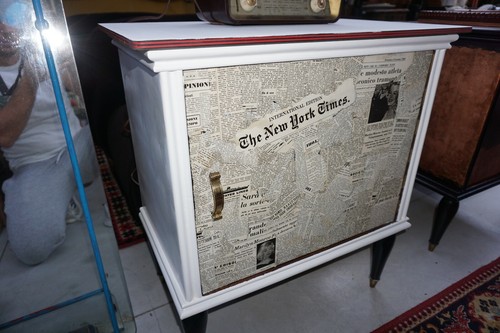 COPPIA COMODINI VINTAGE ANNI 50 RIVISTI IN CHIAVE MODERNA- PATWORK-FOGLIA BRONZO - Picture 7 of 12