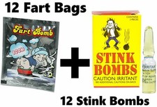 12 GLASS STINK BOMBS  12 FART BAGS - Gag Prank Joke  COMBO SET 