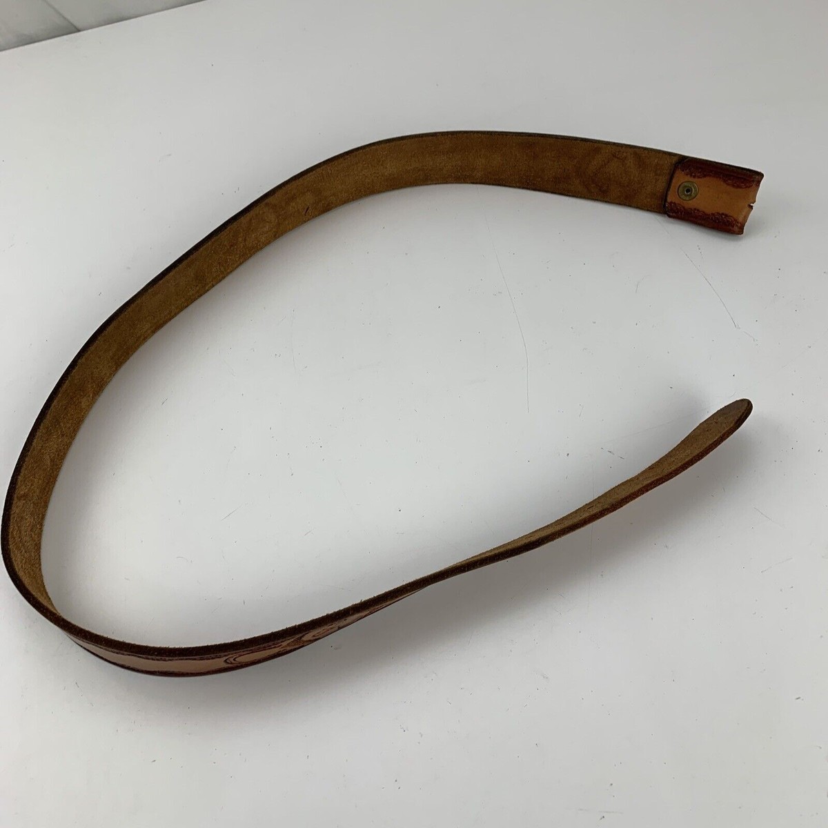Brown Leather Hose Horseshoe Tooled Belt 40