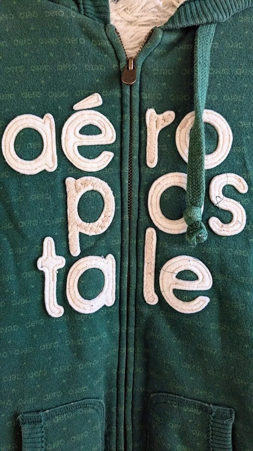 Aeropostale Mujer Y2K Sudadera con Capucha Talla S Chaqueta Sherpa Forrada Spellout Ajustada Crepúsculo Foto 3 de 4