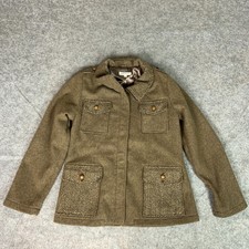 Orvis Womens Jacket Medium Brown Chore Work Coat Lined Elbow Patch Pockets Work