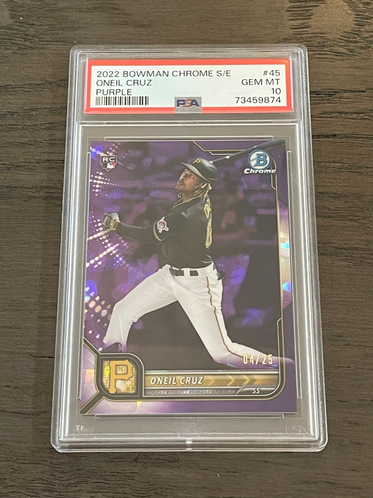 2022 Bowman Chrome Sapphire Purple Oneil Cruz RC #45 PSA 10 Gem Mint Pirates /25