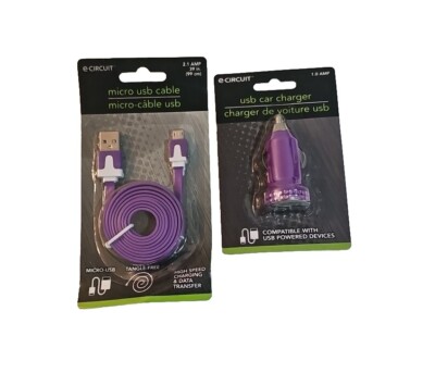 E-Circuit Micro USB Charging Cable  2.1 AMP  39 in (99 cm)  NEW + Car Charger