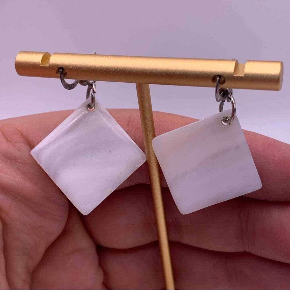 White Triangle Earrings View 3