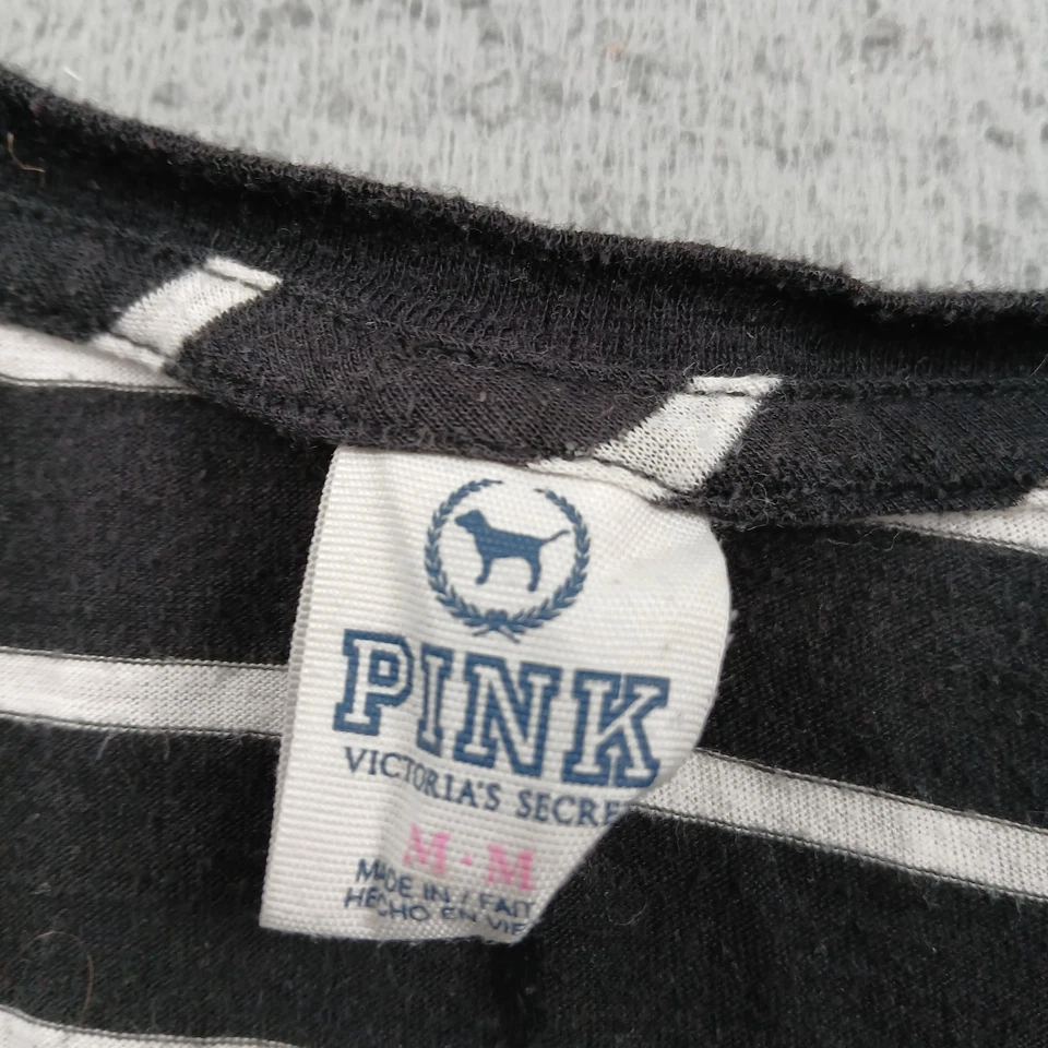 Suéter Victorias Secret Rosa Mujer Mediano Negro Blanco Rayas Manga Larga Foto 3 de 4