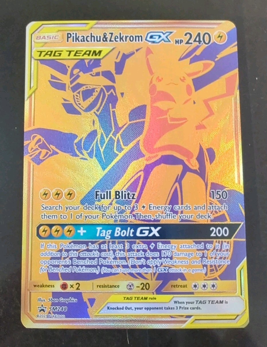 ⭐ Pokemon Pikachu & Zekrom GX Black Star Promo Card SM248 Full Art LP Tag Team