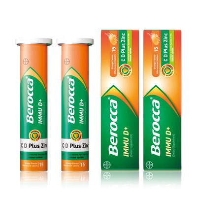 Berocca Immuno D+ Immune Support Vitamins C D Zinc (2 x 15 Effervescent Tablets)