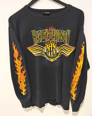 Harley-Davidson XL Long Sleeve Black Shirt w/ Flame Sleeves Raymond MN