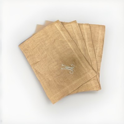 Libeco Home Belgian Linen 21  Napkins Set Of 4 Embroidered Monogram M Flax