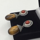 Carolyn Pollack Sterling Silver Tigers Eye Red Garnet Drop Dangle Earrings — photo 4