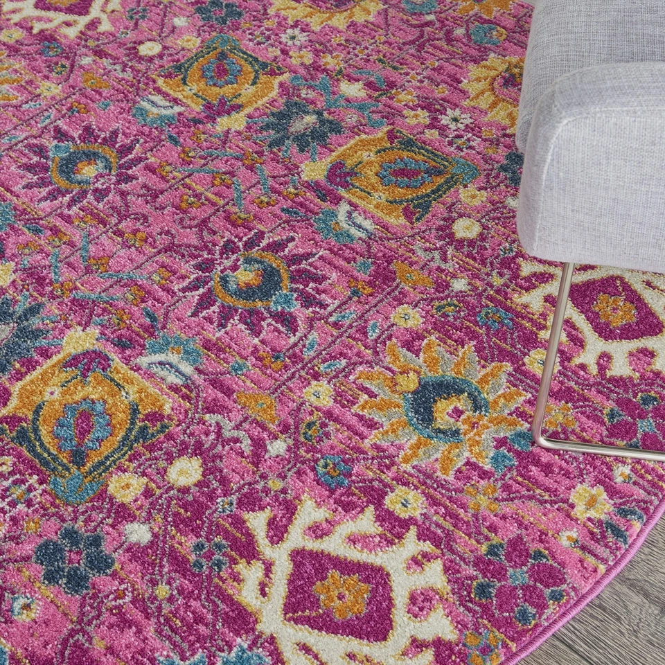 Home Passion Fuchsia 4' x Round Area Rug, Boho, Moroccan, Bed Room, Living Ro... - Image 4 of 4