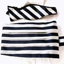 Brooks Brothers Cummerbund Bow Tie Set Striped Navy Silver-tone Silk Accessories