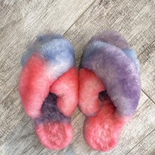 EMU Australia Mayberry Tie Dye Slide Slippers Women  s 7 Pink Purple Blue Fur