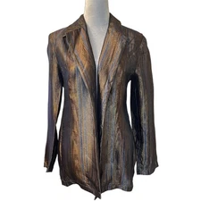 Carlisle Women's Vintage Silk Striped Sheer Jacket Brown 4 Mid-Length Office