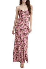 Seni & Cade Juniors Satin Printed Twist-Front Maxi Dress, Mauve/Olive, Size-XS