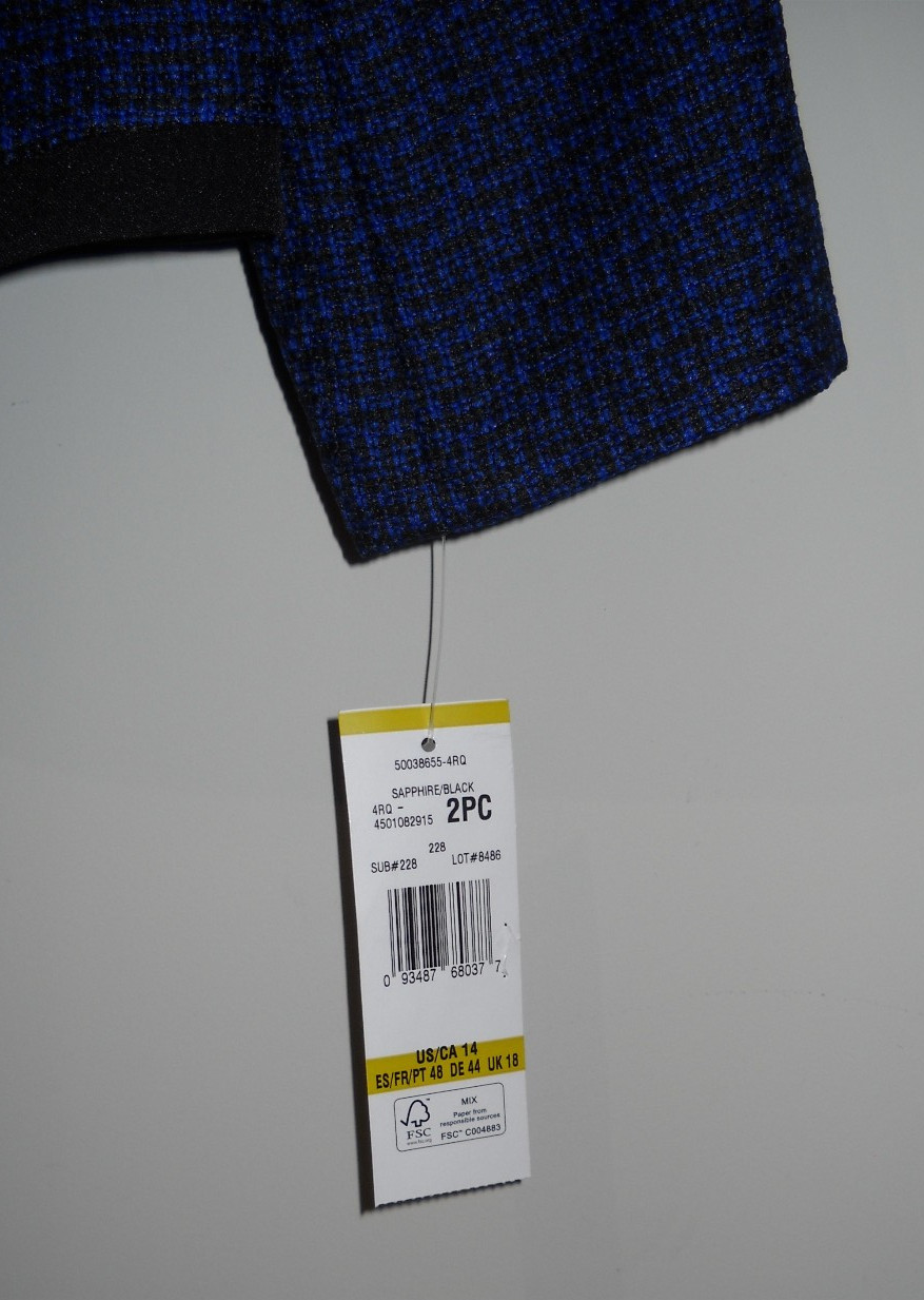 NWT Le Suit Women 14 Sapphire Blue Black Tweed Jacket Blazer Black Dress $240