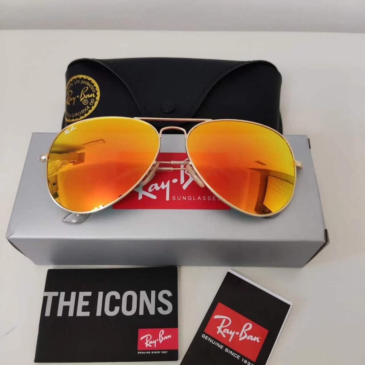 RAY-BAN RB3026, aviator sunglasses Gold Frame,62mm large Orange