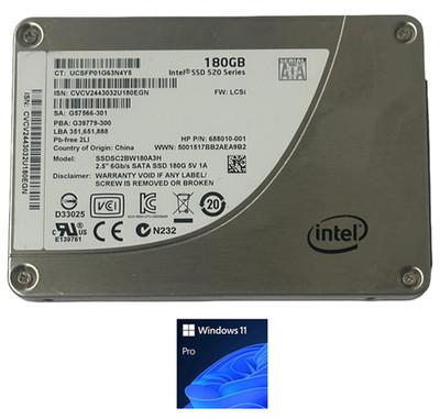 180GB Intel 520 Series 2.5'' SATA SSD with Windows 11 Pro for Dell Lenovo HP IBM