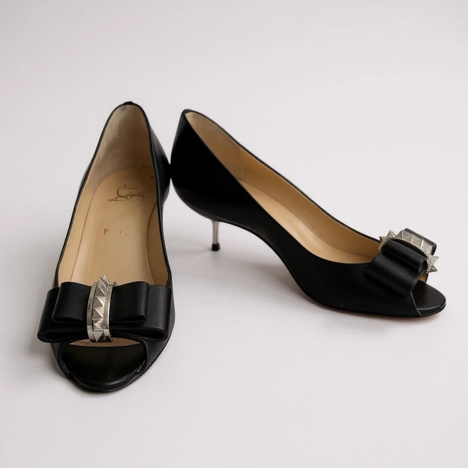 Zapatos de salón Christian Louboutin 39.5 9 Couche Nodo 70 de cuero negro con punta con moño Foto 2 de 4