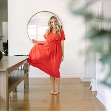 HATCH | Red Classic Carolina Maternity Midi Tie Waist Dress |Hatch size 1 (US S)