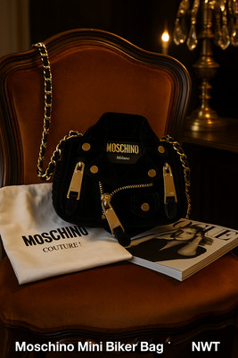Moschino Mini Biker Bag Black Velvet Gold Hardware   Limited Edition Crossbody
