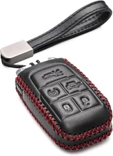 Genuine Leather Keyless Entry Remote Control Smart Key Case Cover Black/Red