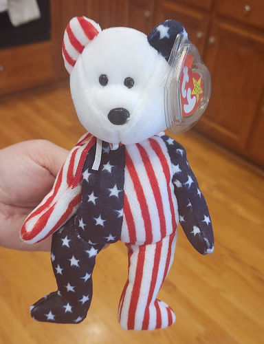 2 BEANIE BABY BEARS PELUCHE CON ETIQUETAS 1999/PLANTILLA~2001 PATRIOTA ROJO BLANCO AZUL~BANDERA - Imagen 10 de 15