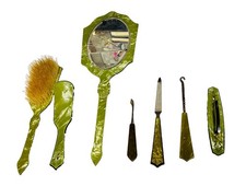 Vintage 1930/ 40's Green Pearlized Celluloid Vanity Mirror Set 8 Pieces
