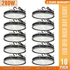 (10Pack) LED UFO High Bay Light 200W Dimmable Warehouse Factory Shop Lights DLC