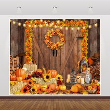 Fall Thanksgiving Backdrop 10x8ft Rustic Barn Autumn Pumpkin Haystack Photo