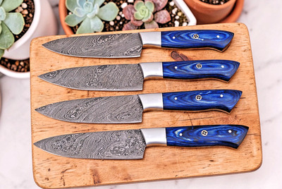 Custom Hand Made Forged Damascus Steel Blade Steak Knives Chef Set 1513