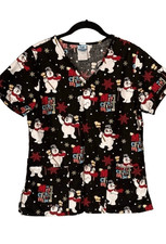 Frosty the Snowman women’s black short sleeve Christmas nursing scrub S/SM