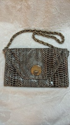 Elliott Lucca Reptile Print Leather  Envelope Clutch Bag w/ Removable Strap