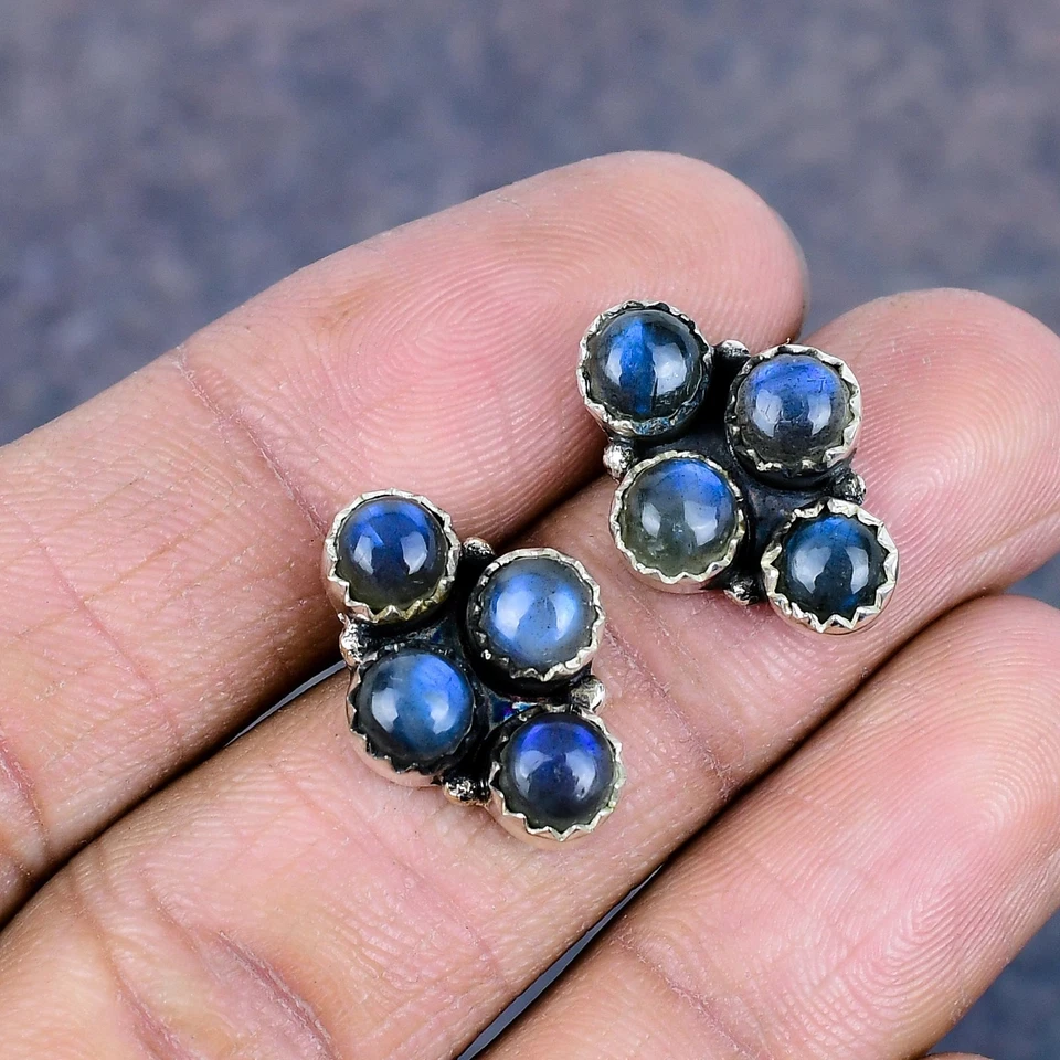 Increíbles pendientes de joyería de plata de ley 925 hechos a mano con piedras preciosas de labradorita Foto 3 de 4