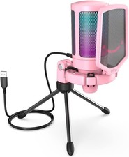 USB Gaming PC Microphone for Streaming Podcasts, AmpliGame RGB Computer
