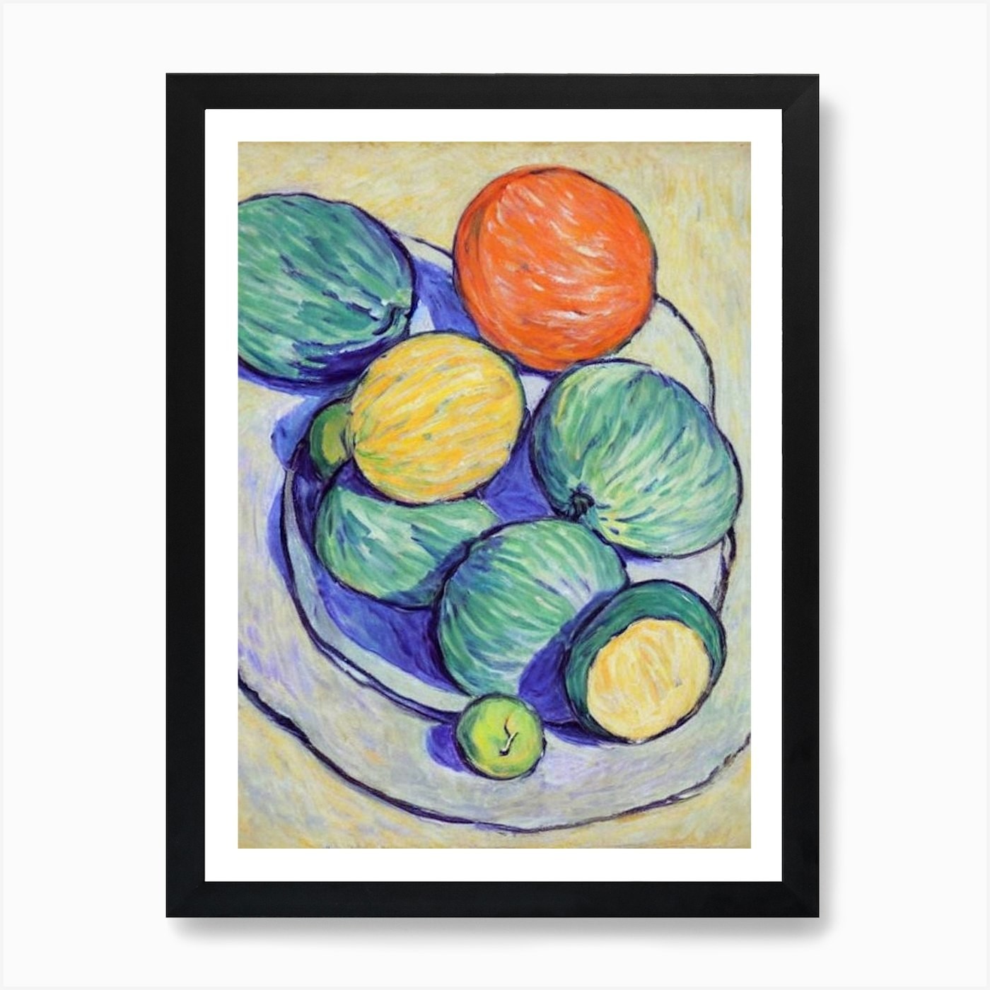Vintage Melon Sketch Fruit Art Framed Canvas Print Wall Decor