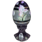 Fenton Egg On Stand Purple Art Glass w/White Flowers Limited Edition Signed.