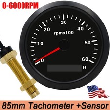 85mm Tachometer 6000 Rpm Tacho Sensor With Lcd Hourmeter For Car Boat 12v24v