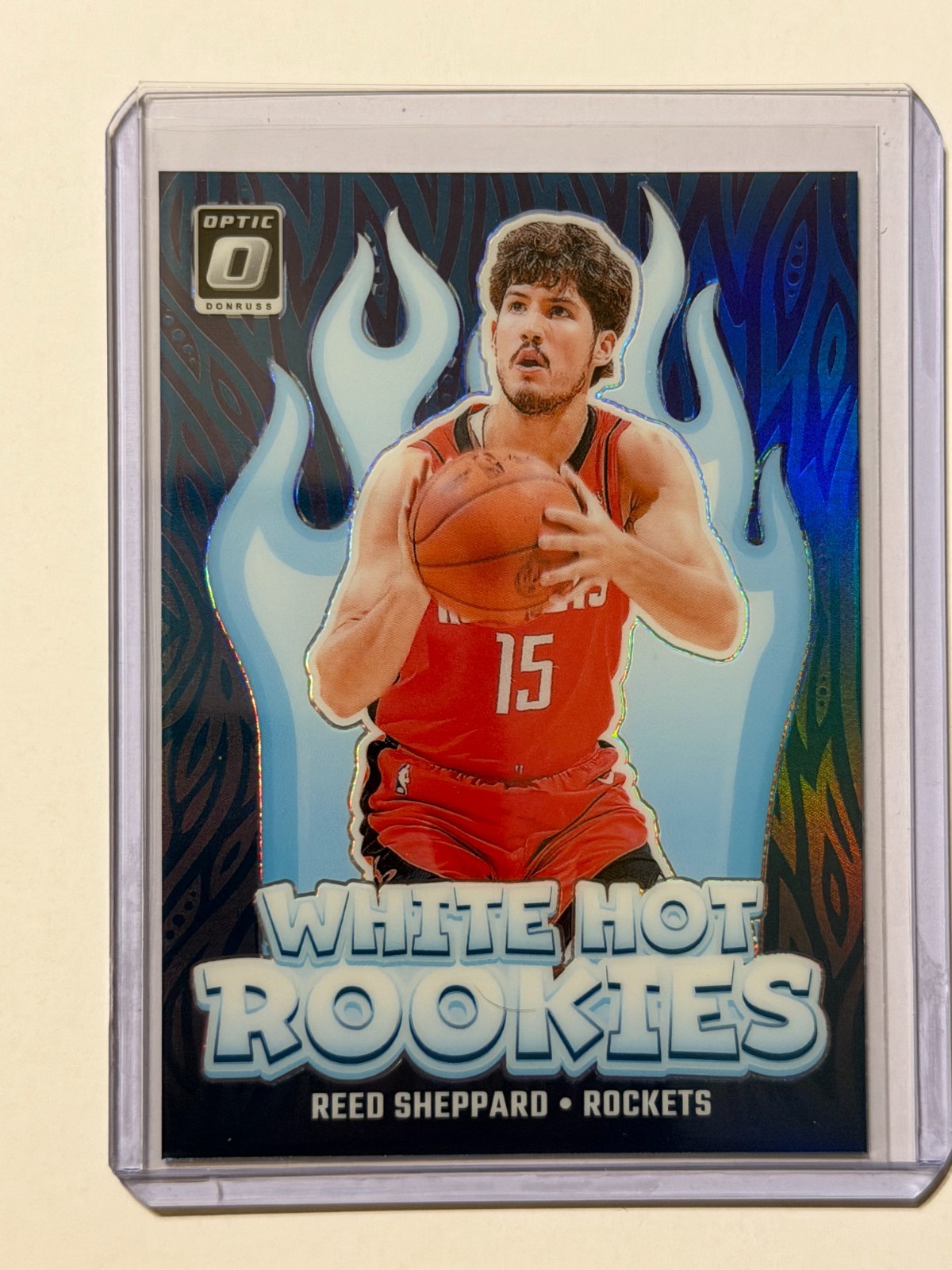 Reed Sheppard 2024-25 Optic RC White Hot Rookies Purple Holo Prizm #12 Houston