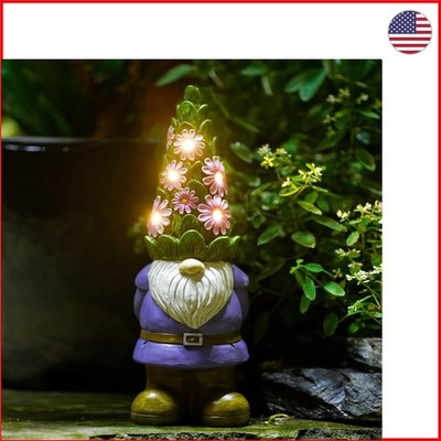 Charming Solar Gnome Garden Statue with 7 LED Lights & Colorful Succulents
