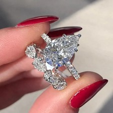 Women's Bridal Ring Set 3Ct Pear Cut Certified Moissanite 14K White Gold Plated