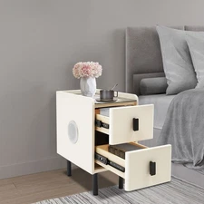 2-Drawer Nightstand Smart Bedside Table  w/ Light & Speaker & Wireless Charging