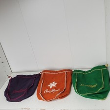 Crown Royal Drawstring Bags Lot of 3 Purple Orange Green Snowflake Distillery