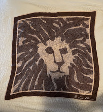 vintage Anne Klein Lion Logo Silk Scarf featuring a brown and beige