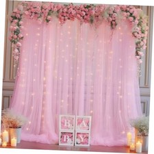 10 10ft Tulle Backdrop Curtain with Lights String for Parties, 10ftx10ft Pink